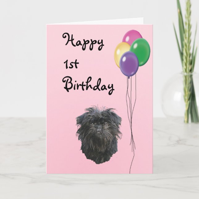 Cartão Affenpinscher Happy primeiro aniversario (Frente)