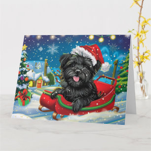 Cartão Affenpinscher no trenó neve Natal