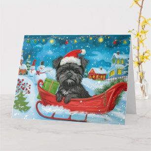 Cartão Affenpinscher no trenó neve Natal