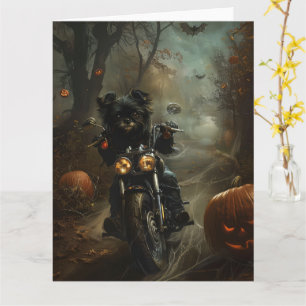 Cartão Affenpinscher Pilotando Moto de Corrida no Hallowe