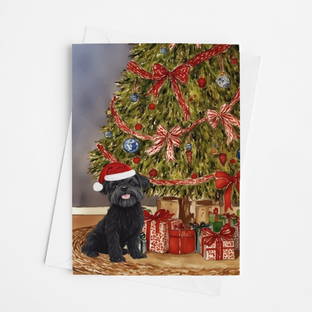 Cartão Affenpinscher Watercolor Sob a Árvore de Natal (Criador carregado)
