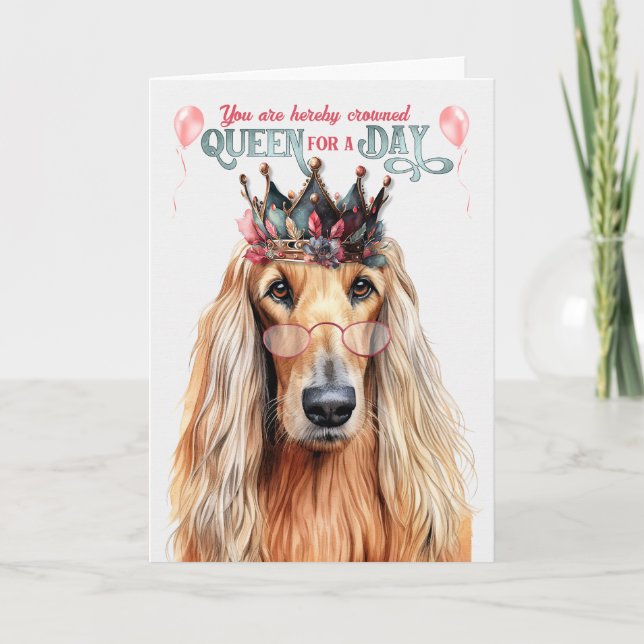 Cartão Afghan Hound Dog Queen para o dia feliz aniversári (Frente)