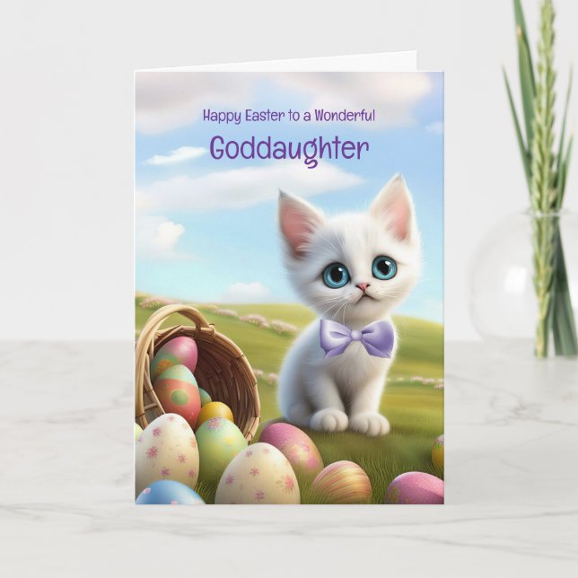 Cartão Afilhada Feliz Páscoa com Gatinho Fofo  (Frente)