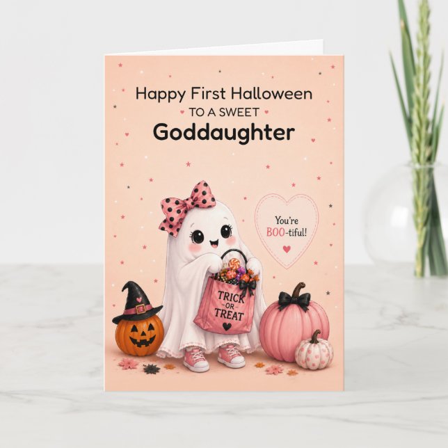Cartão Afilhada Primeiro Halloween Fantasma Fofo (Frente)