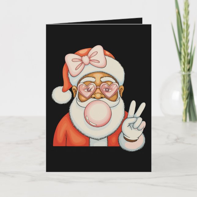 Cartão African American Black Santa Bubble Gum Christmas (Frente)