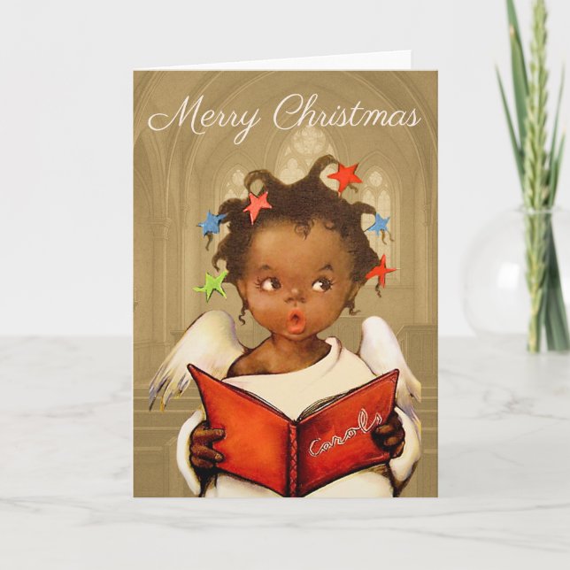 Cartão African American Cherub Christmas Greeting Card (Frente)