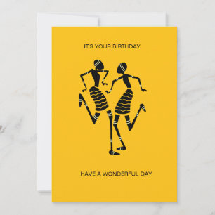 Cartão African Art Silhouette Joy Dance Orange Birthday