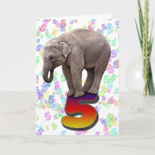 Cartão Age 5, a happy elephants birthday card