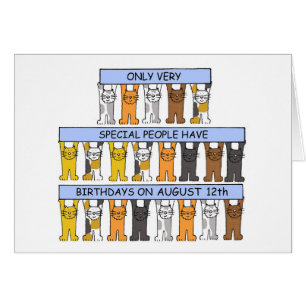 Cartão Agosto 12 Birthday - Gatos de Cartoon