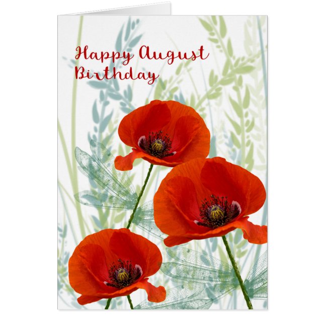 Cartão Agosto Aniversário com Poppies (Frente)