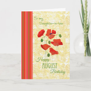 Cartão Agosto Aniversário para Filha de Direito, Poppies