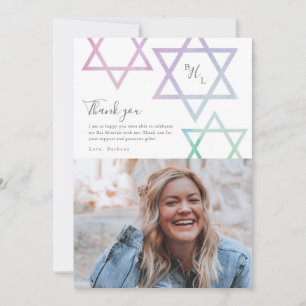 Cartão Agradecimento de Bat Mitzvah com Foto Ombré em Aqu