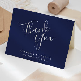 Cartão Agradecimento de Casamento Azul Marinho em Script
