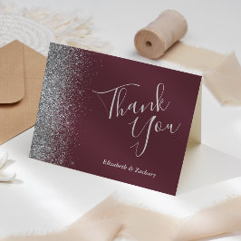 Cartão Agradecimento de Casamento Burgundy com Brilho Pra