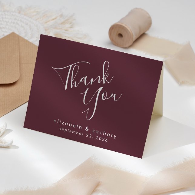 Cartão Agradecimento de Casamento Burgundy com Script Mod (Criador carregado)
