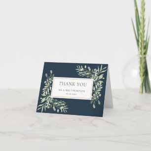 Cartão Agradecimento de casamento com folhas de verde mod
