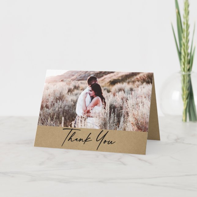 Cartão Agradecimento de Casamento com Foto Kraft Rústico  (Frente)