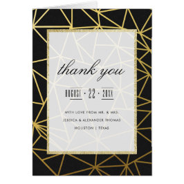 Cartão Agradecimento de casamento dourado e preto elegant