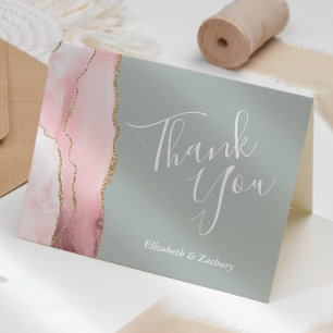Cartão Agradecimento de casamento em rosa e verde sage do
