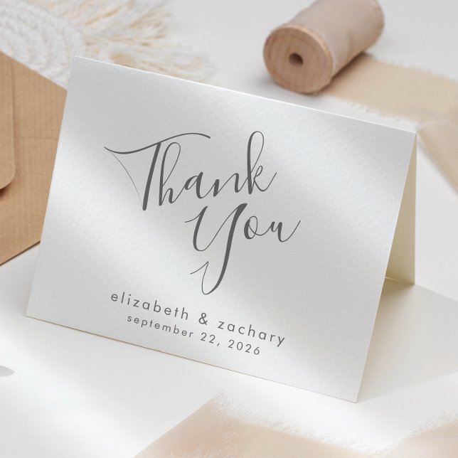 Cartão Agradecimento de Casamento em Script Cinza Moderno (Criador carregado)