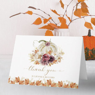 Cartão Agradecimento de Casamento Floral de Abóbora Branc