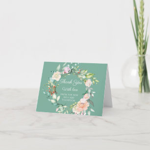 Cartão Agradecimento de casamento floral verde aquarela