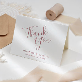 Cartão Agradecimento de Casamento Moderno em Rosa Poeiren