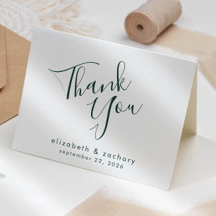 Cartão Agradecimento de Casamento Moderno em Script Verde