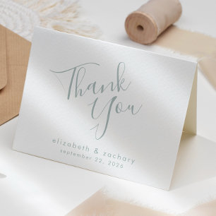 Cartão Agradecimento de Casamento Moderno em Verde Vidro