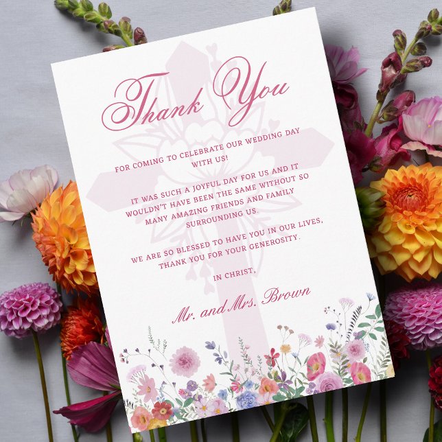 Cartão Agradecimento de Casamento Religioso com Flores Si (Criador carregado)