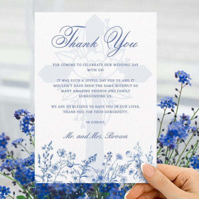 Cartão Agradecimento de casamento religioso com flores si (Criador carregado)