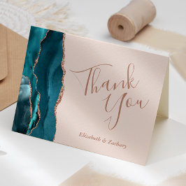Cartão Agradecimento de Casamento Rosa Ouro Blush Ágata V
