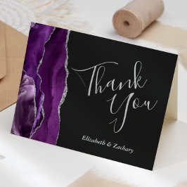 Cartão Agradecimento de Casamento Roxo Ágata Prata Escuro