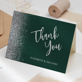 Cartão Agradecimento de Casamento Verde Esmeralda com Bri