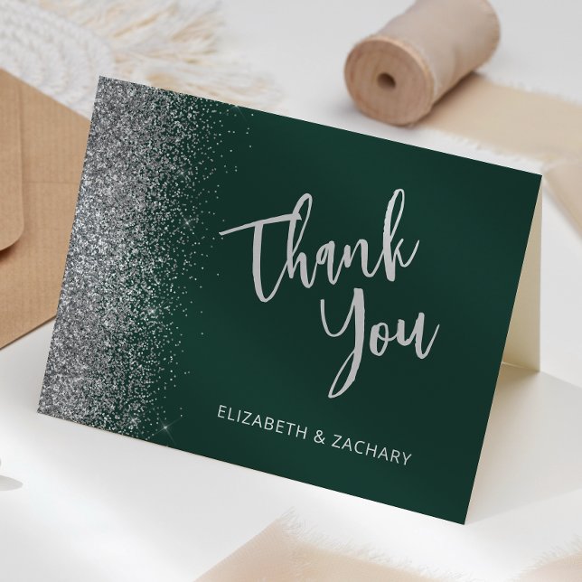 Cartão Agradecimento de Casamento Verde Esmeralda com Bri (Criador carregado)