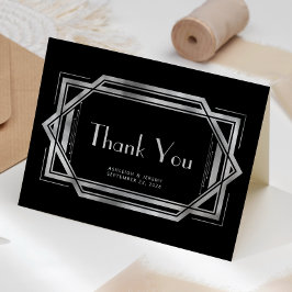 Cartão Agradecimento de casamento Vintage 1920s Deco Pret