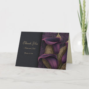 Cartão Agradecimento de Casamento Violeta Floral Escuro T