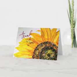 Cartão Agradecimento de Girassol Floral em Aquarela
