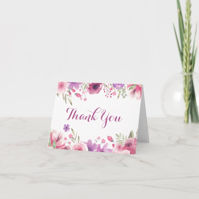 Cartão Agradecimento de Rosas em Aquarela Script (Frente)