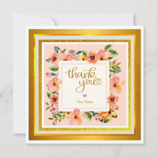 Cartão Agradecimento Floral Dourado Elegante