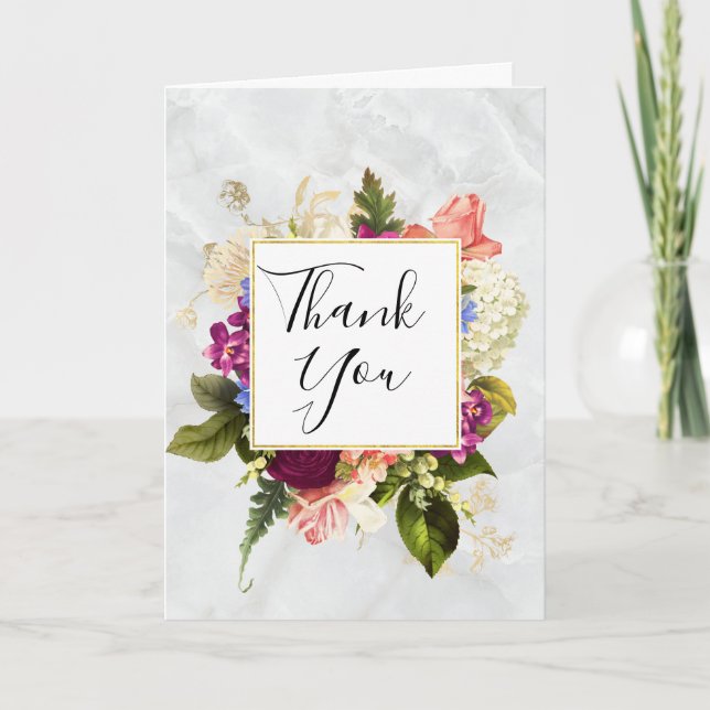 Cartão Agradecimento Floral em Aquarela Rosa e Branco Mod (Frente)