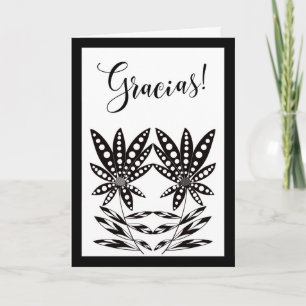 Cartão Agradecimiento Floral en Blanco y Negro - Gracias