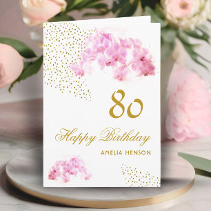 Cartão Água-forte de Orquídea Rosa com Brilho Dourado par