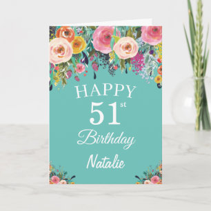 Cartão Água-forte Floral Flores Azul-petróleo Aniversário