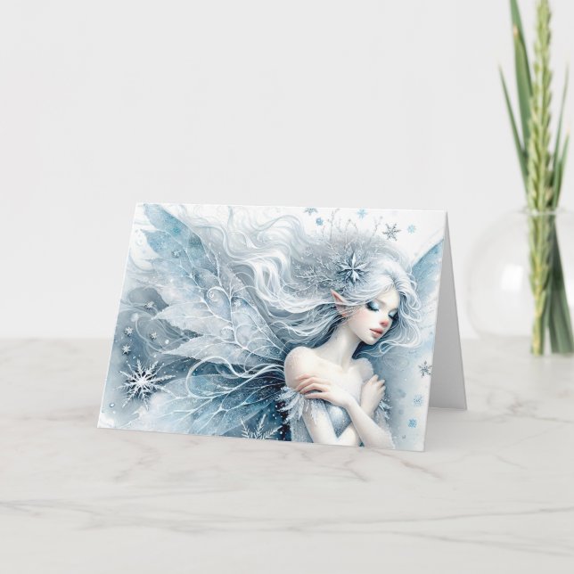 Cartão Água Neve Fada "Feliz Aniversário!" Saudação (Frente)