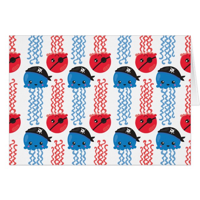 Cartão Água-viva pirata, padrão de água-viva, animais mar (Frente Horizontal)