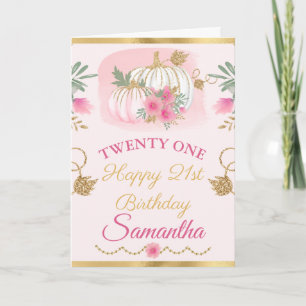 Cartão Aguarela Abóbora Rosa Dourado Aniversário