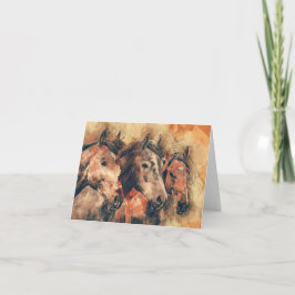 Cartão Aguarela artística dos cavalos que pinta