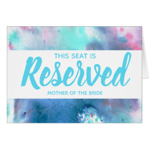 Cartão Aguarela azul & cor-de-rosa Seat reservado que
