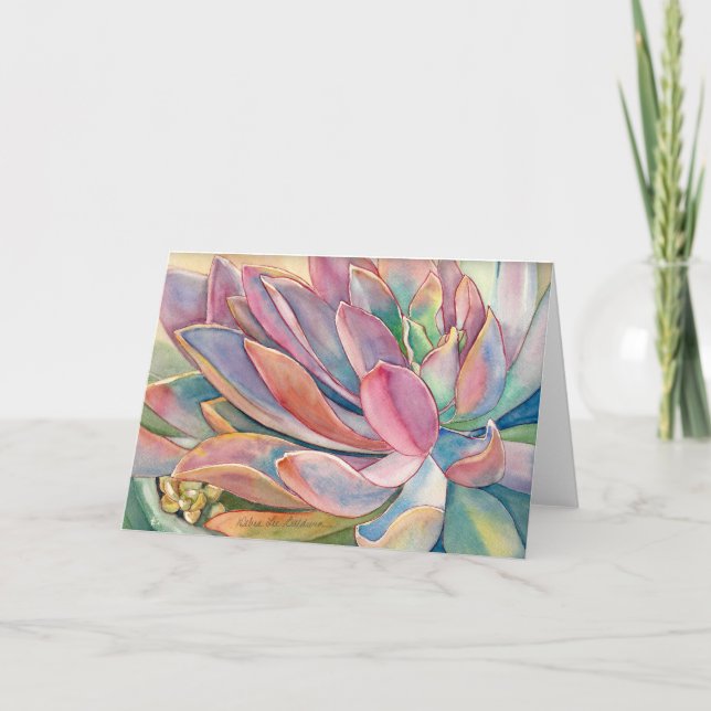 Cartão Aguarela de Graptoveria por Debra Lee Baldwin (Frente)